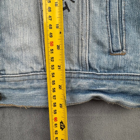 Forever 21 Denim Jacket Studded Graphic Print‎ Mad Love Freedom Rules Large - Picture 4 of 7